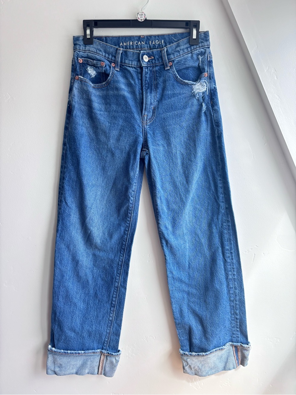 American Eagle Outfitters Women's Stovepipe Wide-Leg cuffed Blue Jeans Sz 2